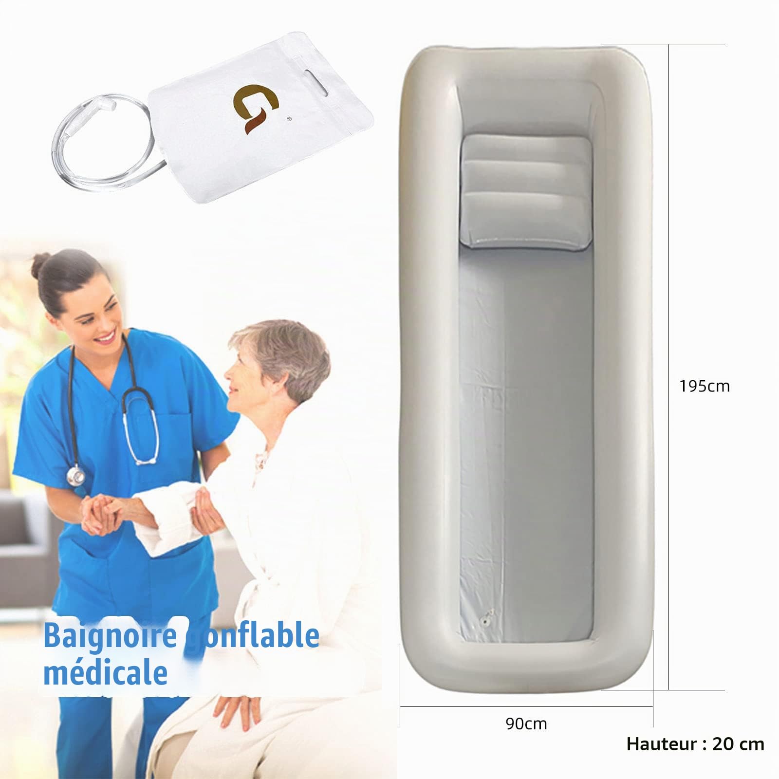 Kit De Baignoire De Douche Gonflable Médicale, Aide Au Bain Dans Le Lit Pour Patient Handicapé, âgé, Alité Ou Blessé, Baignoire Portable En PVC Au Lit Avec Pompe à Air électrique, Sac à Eau