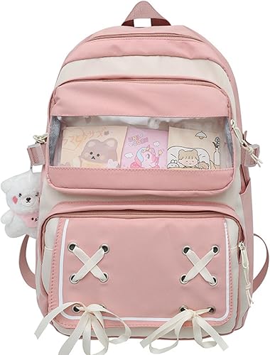 Mochila Kawaii con bonitos accesorios para portátil de 15.6 pulgadas, mochila de viaje casual, bolsa estética para regalo de nuevo semestre, 01-rosa