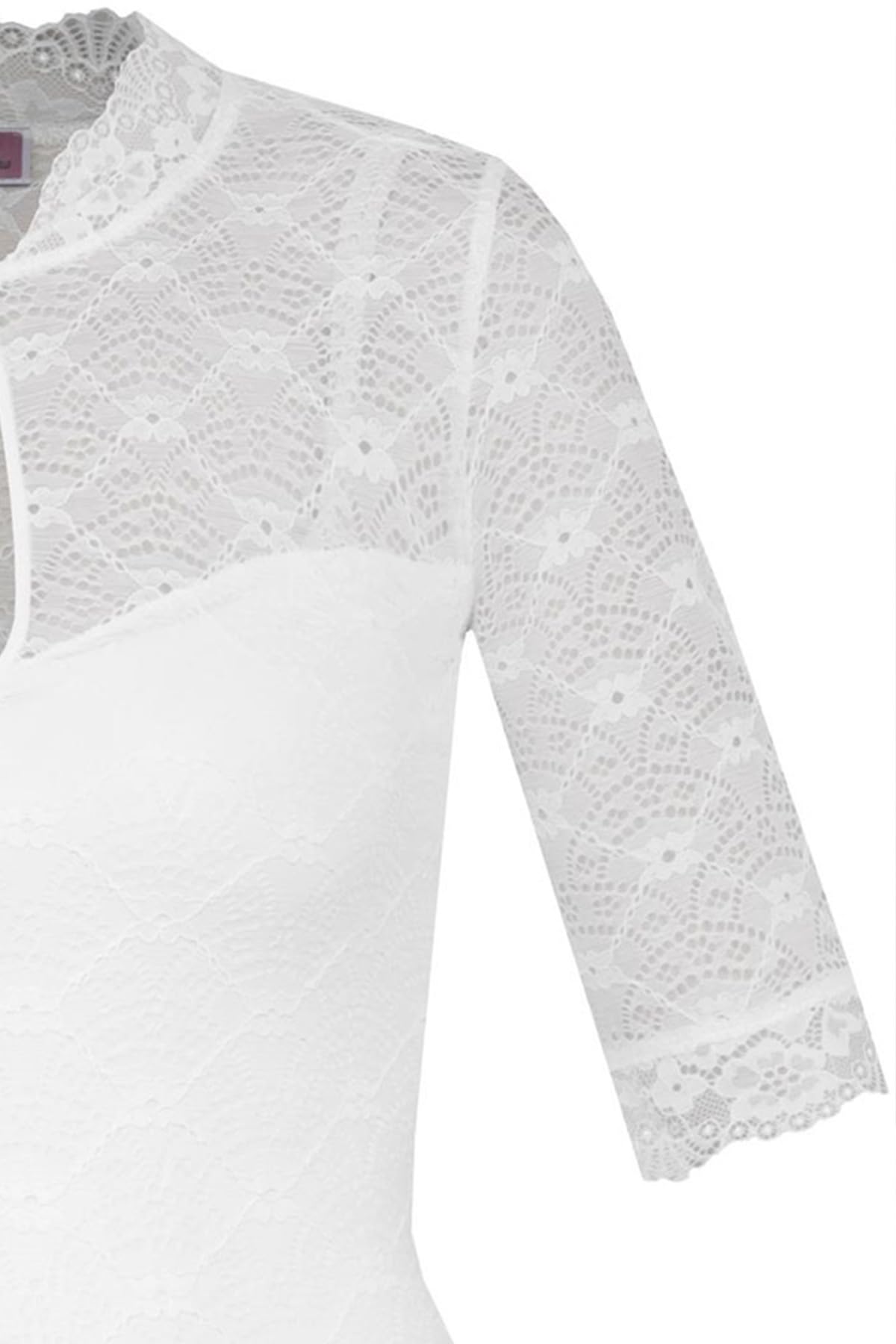 MarJo Damen Dirndlbody Hallerndorf Halbarm in Offwhite – Eleganter Body mit Stehkragen, tropfenförmigem Ausschnitt & perlenartiger Knopfschließe – Ideal für Trachten, Oktoberfest & festliche Anlässe