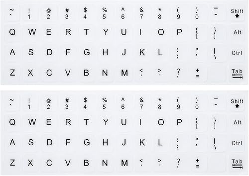 Vista 19 de Calcomanías de teclado inglés, paquete de 2 calcomanías de repuesto para teclado con fuente blanca sobre fondo negro, universales para computadora