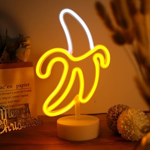 Miniatura 9 de Letrero de neón de plátano, luz LED WIOSOUL Banana con base para decoración de mesa, lámpara LED USB  batería alimentada por batería para hombre,