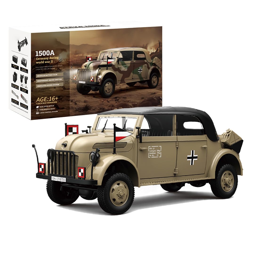 Kisss Remote Control Car Off-Road, HG4-51 1:18 2.4G RC Car Remote Control Military Vehicle Model, Electric Brushed Simulation Mini Climbing Vehicle Crawler Racing Car Birthday Gift for Adults-RTR