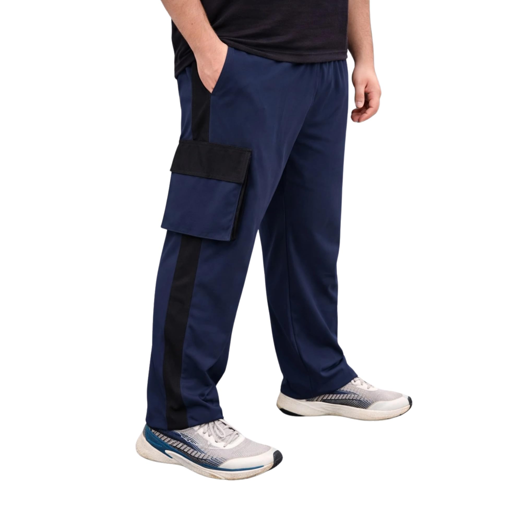 Men Cargo Track Pants with Side Pocket | Regular Fit Joggers | Stretchable Casual & Sports Lower for Gym Running Walking (in, Alpha, 4XL, Regular, Standard, Navy Blue)-image-0