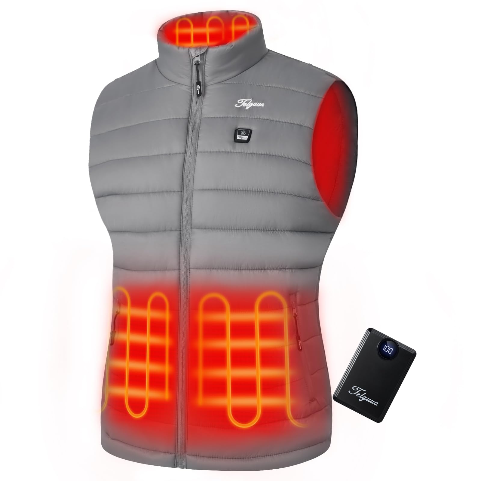 Telguua Chaleco Calentado Mujer, Chaleco Térmico Calefactable con Batería Incluida de 12000mAh 5V, 3 Niveles de Temperatura Ajustable, ropa Calentada Eléctrica invierno,al aire libre,Esquí,ciclismo