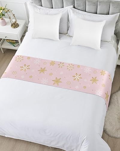 Miniatura 5 de Camino de cama de copo de nieve rosa rubor para cama de tamaño King, protector de colcha, bufanda de cama para pies y bufandas para dormitorio, sala