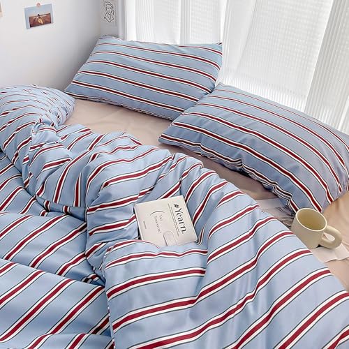 Parure de lit réversible housse de couette 200x200 lit double à rayures