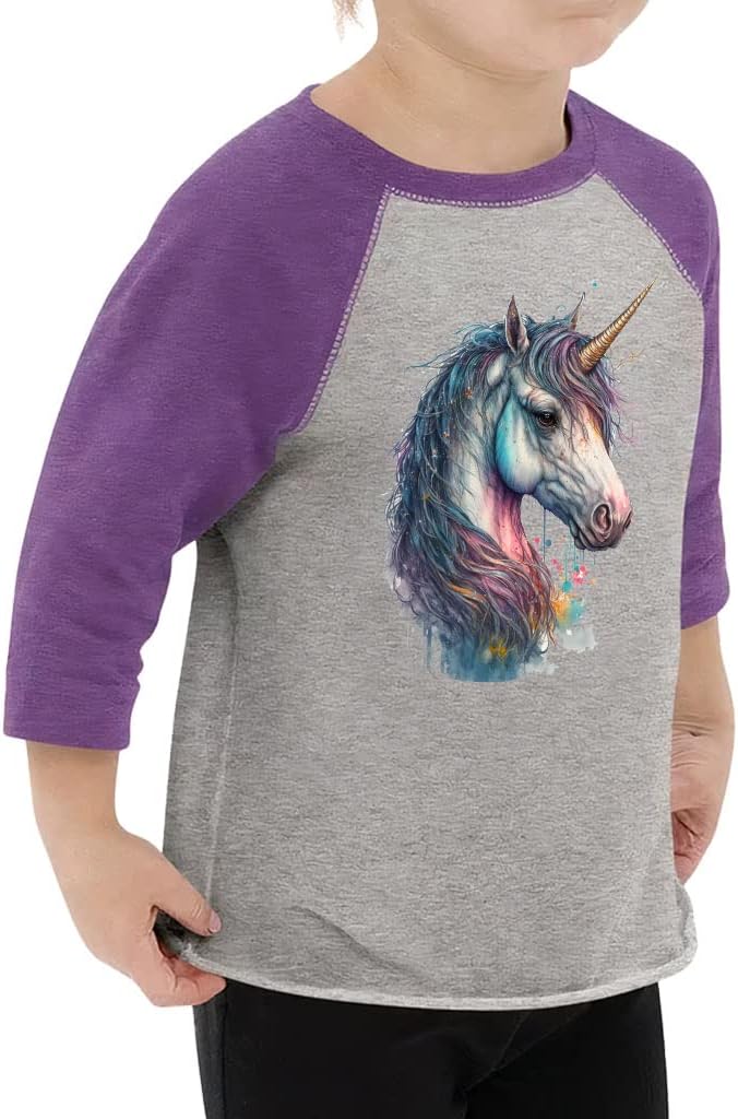 Unicorn Design Toddler Baseball T-Shirt - Paint 3/4 Sleeve T-Shirt - Art Kids' Baseball Tee