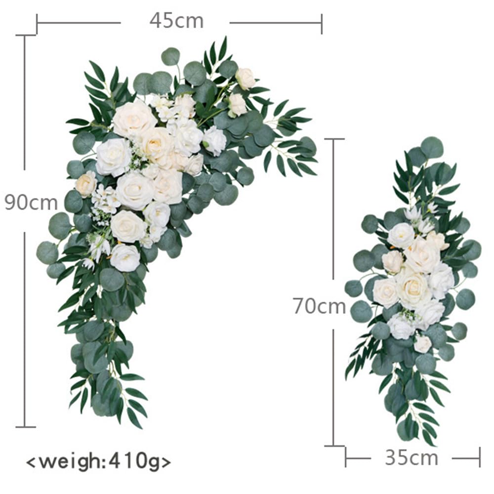 Hochzeit Bogen Blumen Swag (Packung mit 2), künstliche Rosen Swag Blumen für Hochzeit Zeremonie Empfang Backdrop Stuhl Willkommen Zeichen Dekoration (Weiß Champagner)