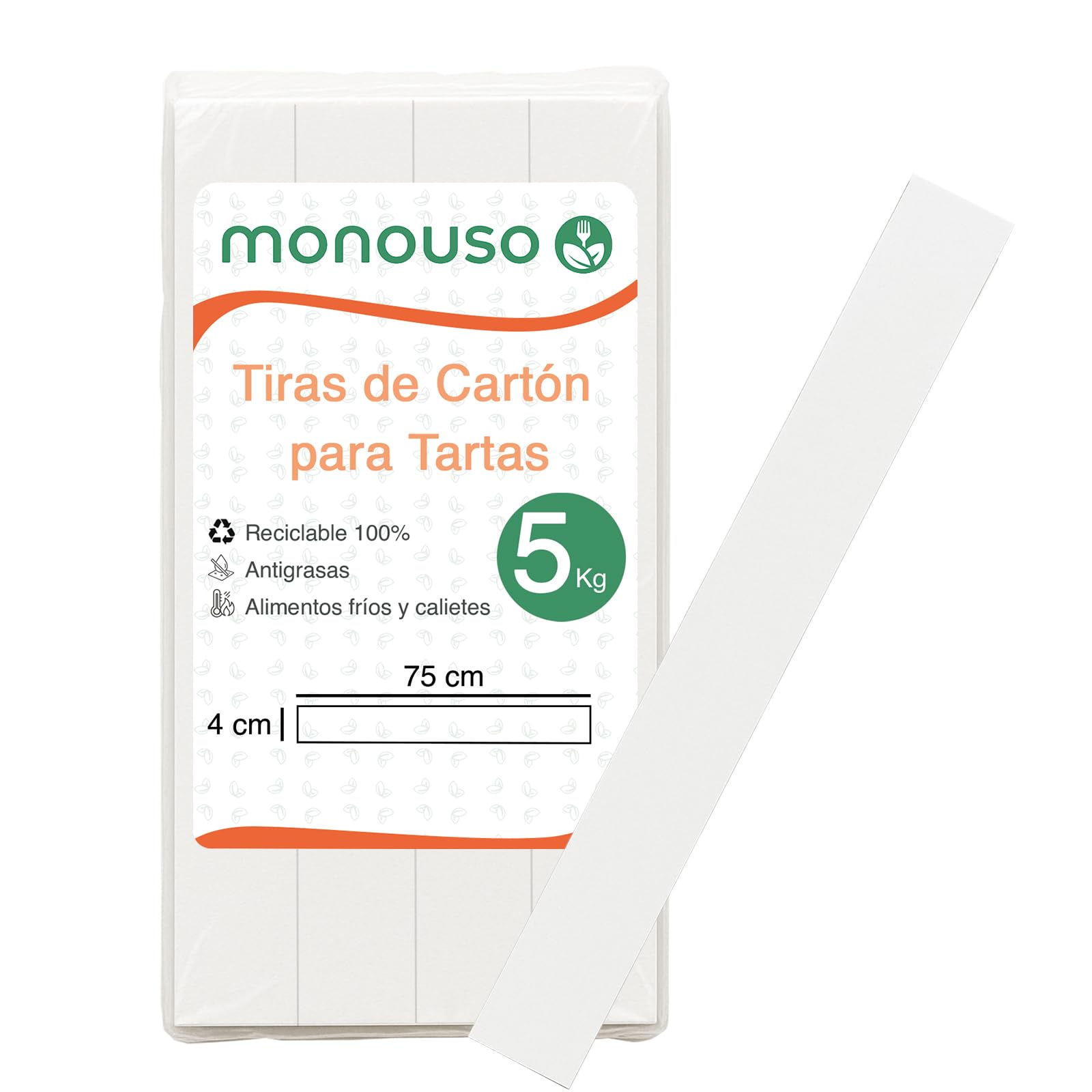 1 Paquete de Tiras de Cartón para Tartas, 75x4cm, Color Blanco, 5 Kgs, Salva Tartas, Pastelería, Panadería, Resistentes, Flexibles