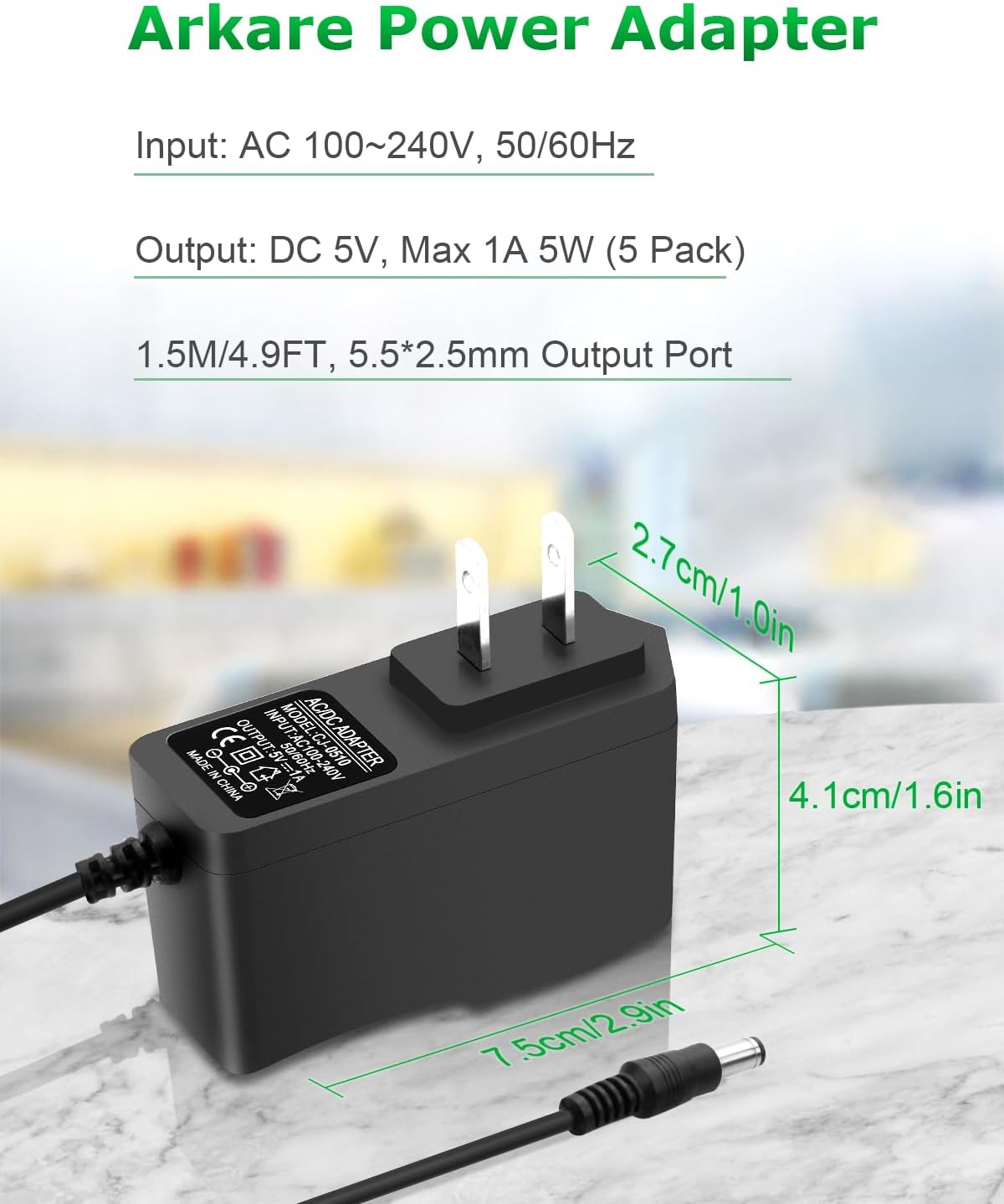5V 1A DC Power Supply Adapter 5W AC/DC Charger AC 100V-240V to D C 5 Volt 1Amp 0.5A Replacement Power Cord for Security Camera Baby Monitor Graco Swing TV Box Raspberry Pi Type C with 8TIPS
