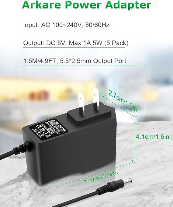 5V 1A DC Power Supply Adapter 5W AC/DC Charger AC 100V-240V to D C 5 Volt 1Amp 0.5A Replacement Power Cord for Security Camera Baby Monitor Graco Swing TV Box Raspberry Pi Type C with 8TIPS