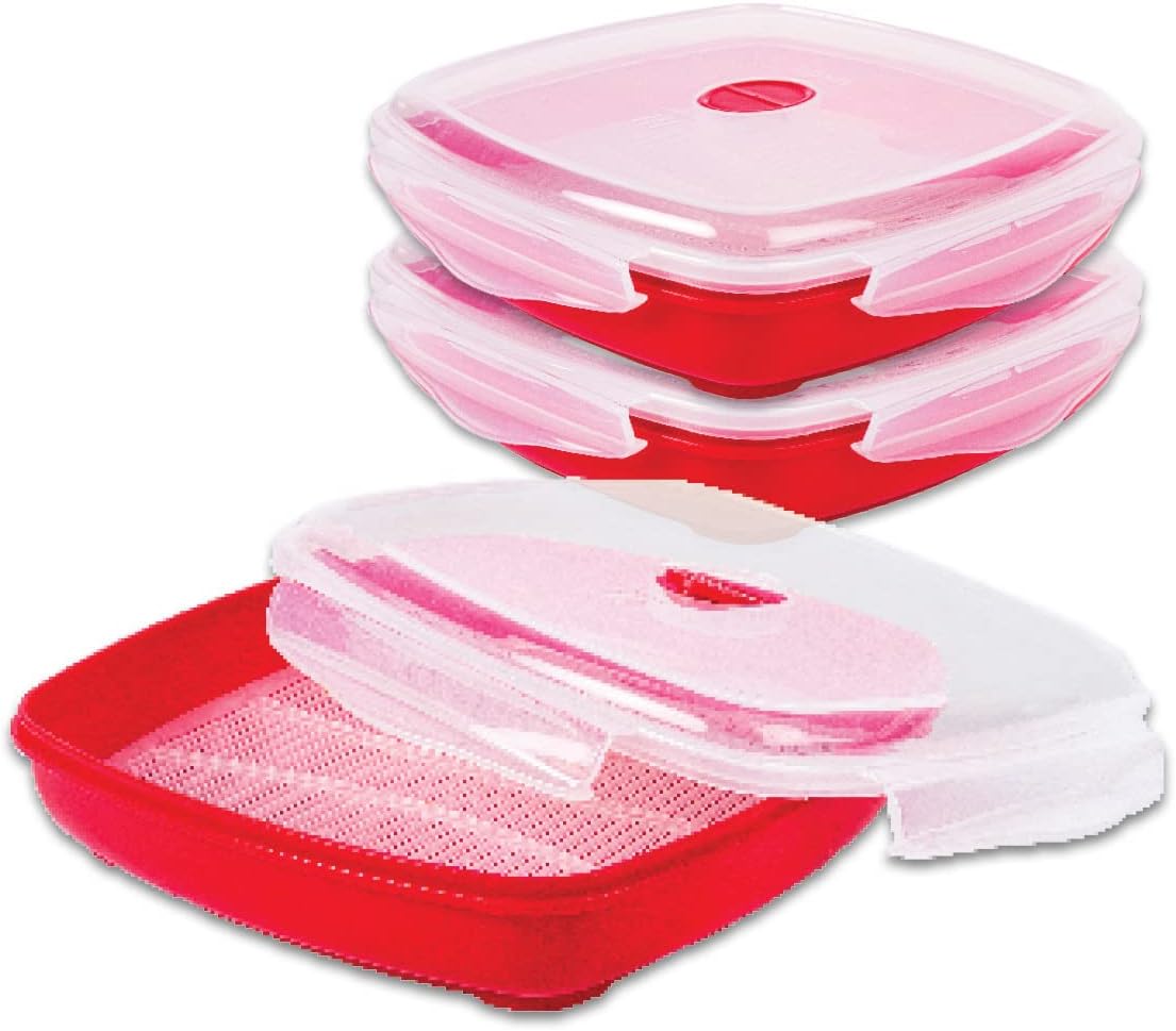 Microwave Steamer Container with Locking Clip Cooking Meals Vegetables