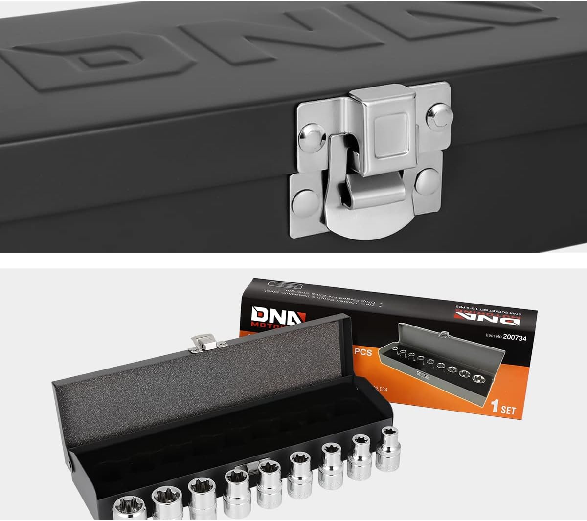 DNA Motoring TOOLS-00133 9 Pieces 1/2-Inch Drive External Torx Socket Set - E10, E11, E12, E14, E16, E18, E20, E22, E24, w/Tin Carrying Case