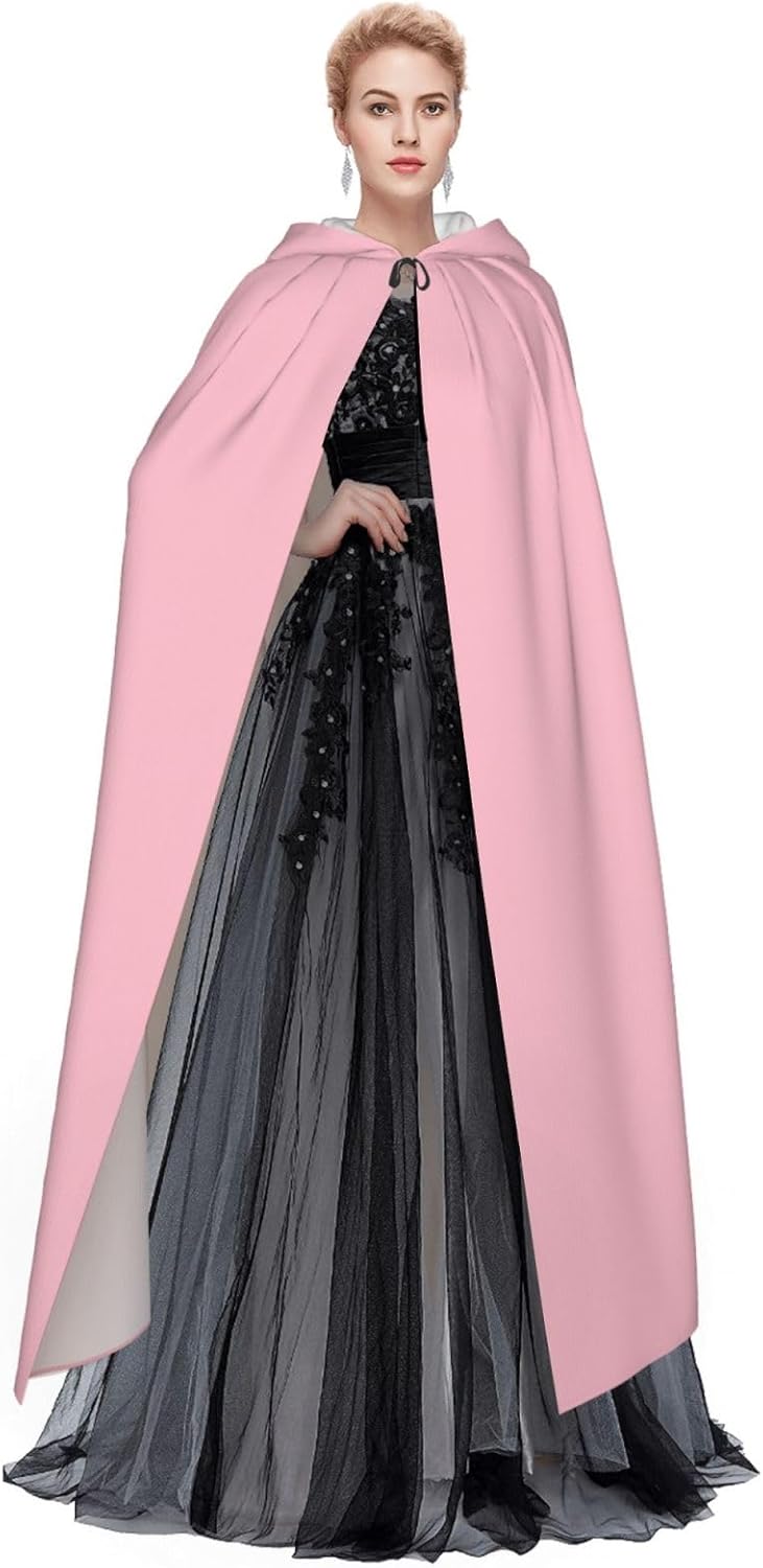 Solid Color Pink Men Women Halloween Role Play Party Decoration Hooded Poncho