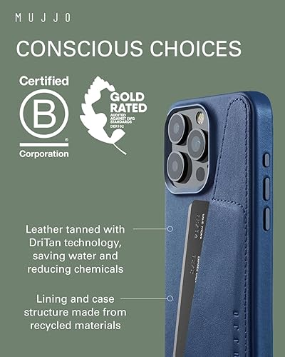 Miniatura 3 de Mujjo Funda de cuero tipo cartera para teléfono Compatible con iPhone 15 Pro Max Compatible con MagSafe Funda de cuero europeo de primera calidad