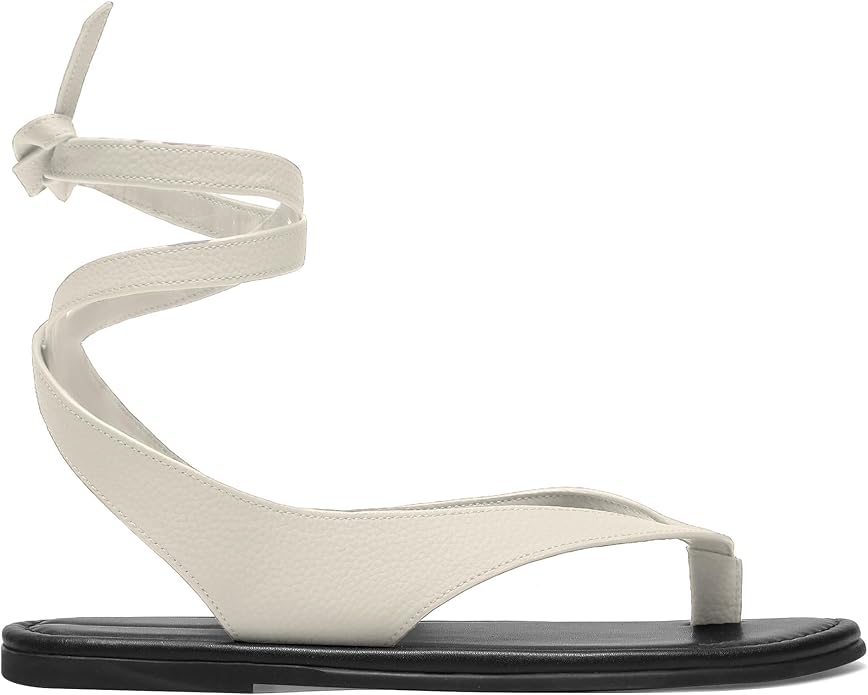 Ankle Strap Flat Sandals for Women Comfortable Lace Up T-Strap Slip on Flip Flops Flats Ladies Fashion Cute Thong Sandals Summer Soft Flip Flops Sandals