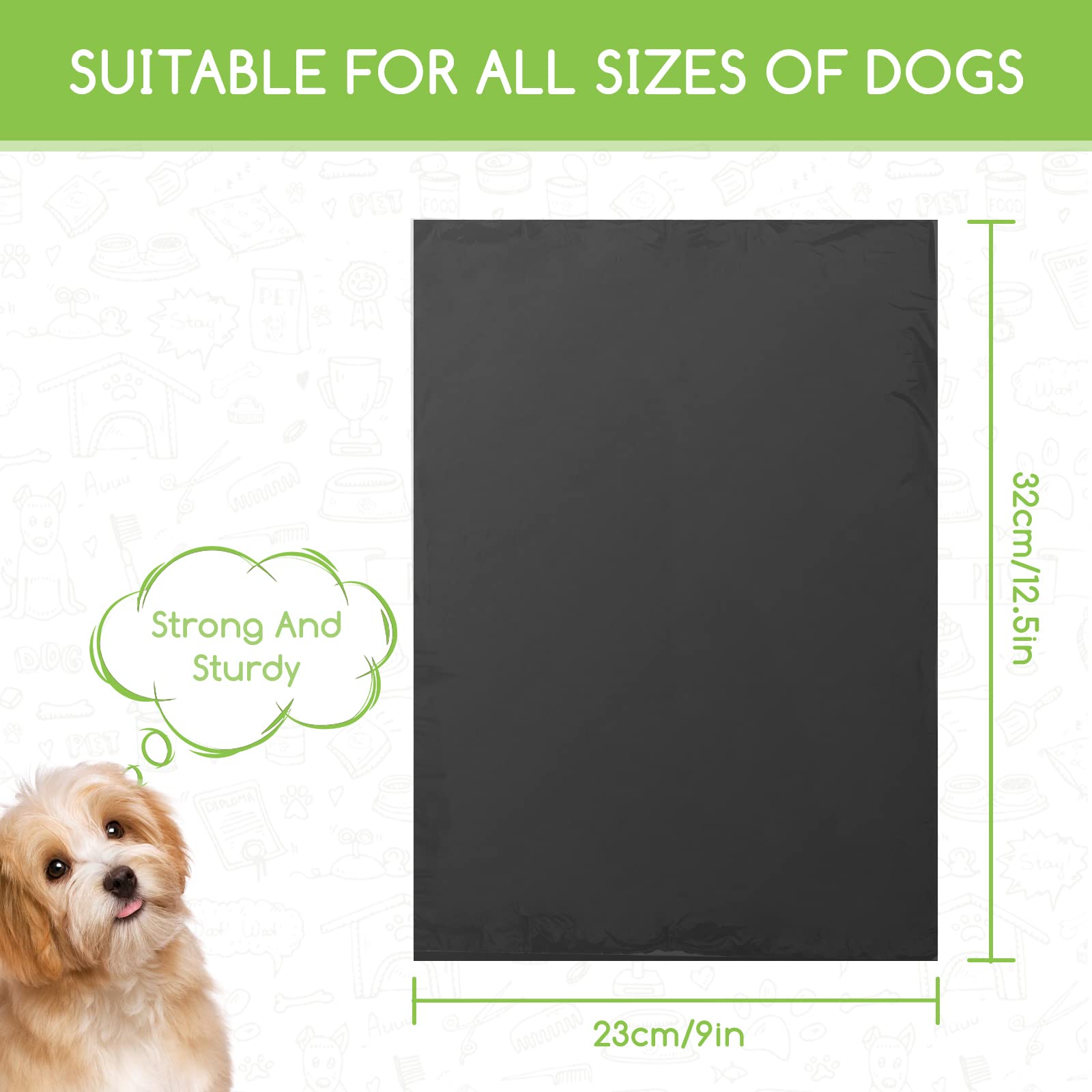 Nobleza Sacchetti Cane Cacca, 1080 unità Sacchetti Cane, Bustine Cane Extra Spessi, Forti e Prova di Perdite, Sacchetti Cane, 72 Rotoli/1080 Pz, Tre Rotoli per Busta, Nero