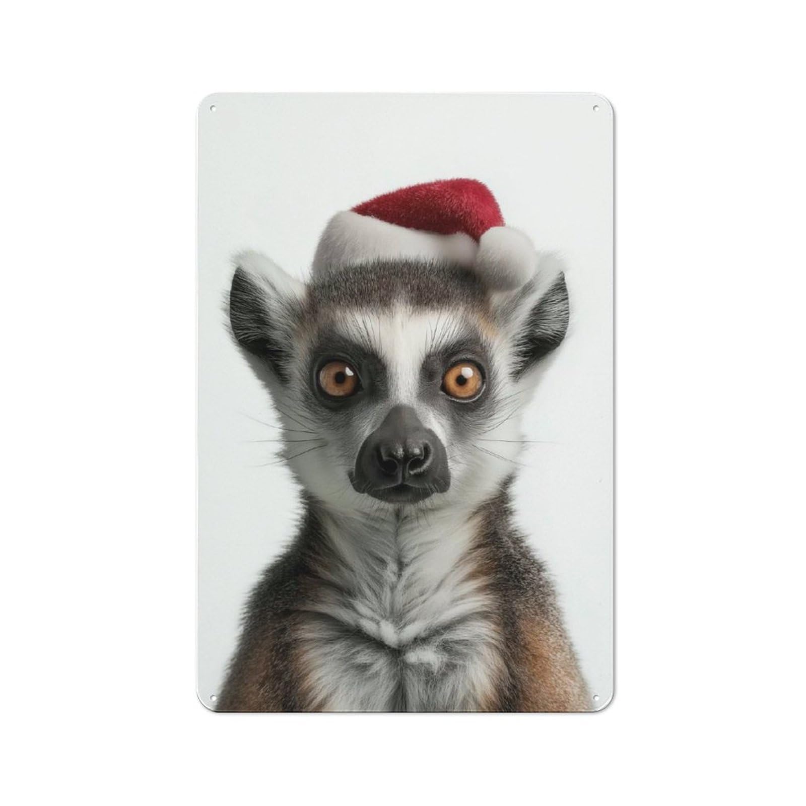 Junmoney Christmas Lemur With Santa Hat Vintage Metal Wall Sign 30X20cm For Garage Or Workshop, For Metal Sign Collectors, For Garage And Workshop Walls