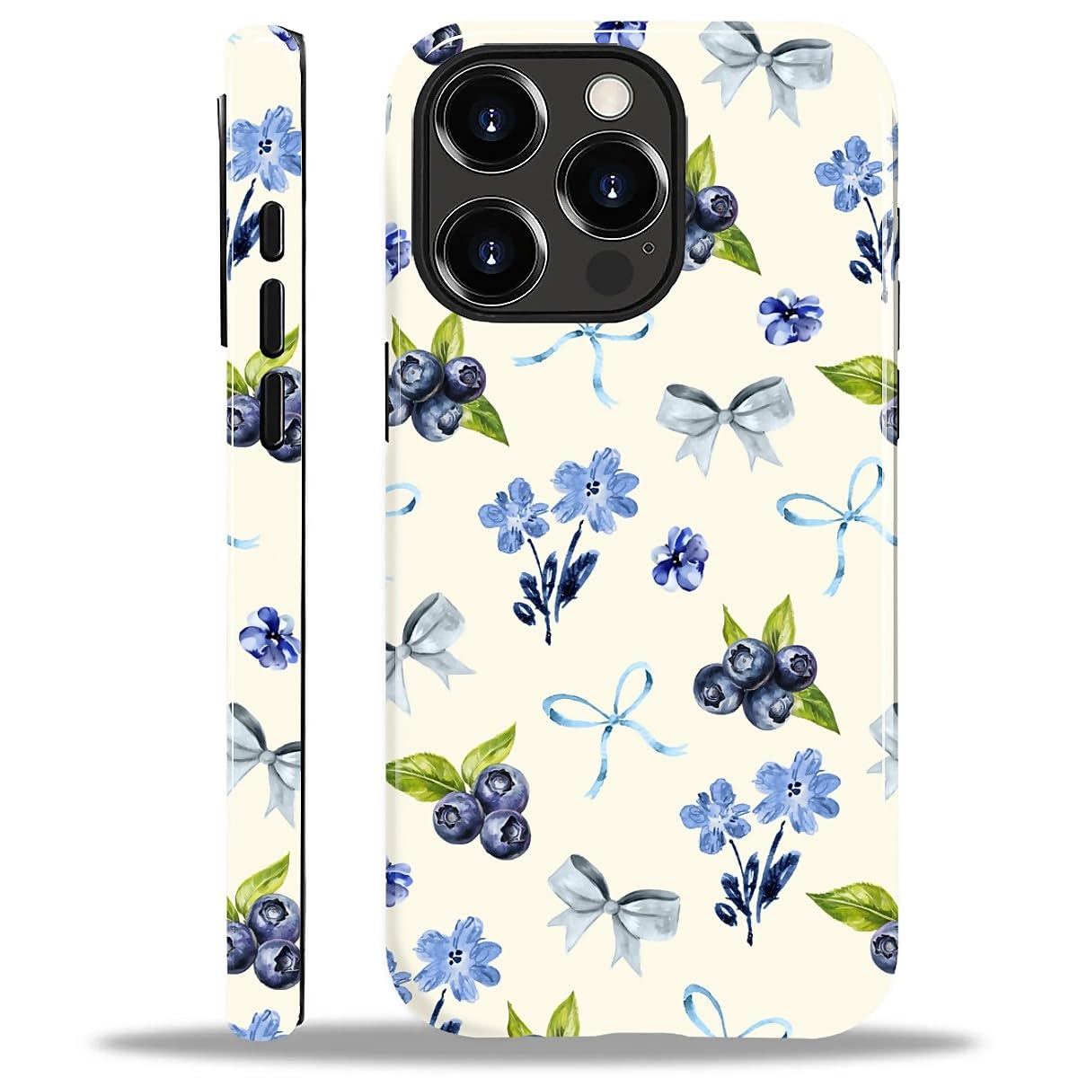 ilikediy for iPhone 13 Pro Max Case,HL2 Aesthetic Blueberry Bow Tie Hybrid 2 Layer Hard Shell Silicone Protective Pattern Design Case