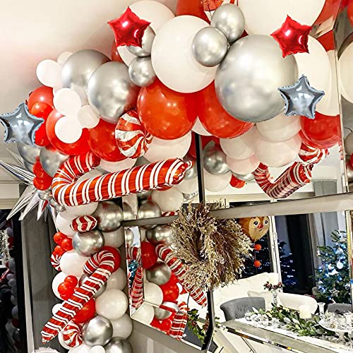 Infloral Christmas Balloon Garland Arch Kit With Red White Candy Balloons Gift Box Balloons Red Sliver Star Balloons,Sliver Explosion Star Foil Balloons For Xmas Party Decorations #TOP4