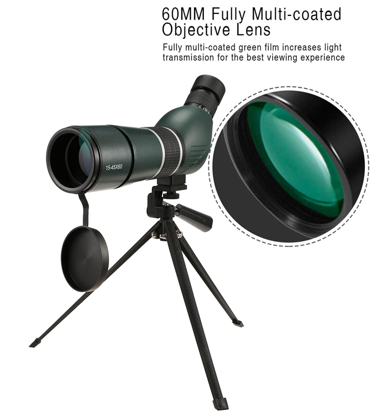 Zoom Telescopio Monoculare 15-45X60 Hd Impermeabile Per Birdwatching Con Cannocchiale Da Caccia Con Treppiede Occhio Angolato Di 45 Gradi Occhio Angolato Di 45 Gradi