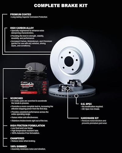 Miniatura 4 de R1 Concepts Juego de frenos y rotores delanteros  Pastillas de freno delanteras Rotores y pastillas de frenos  Pastillas y rotores de freno