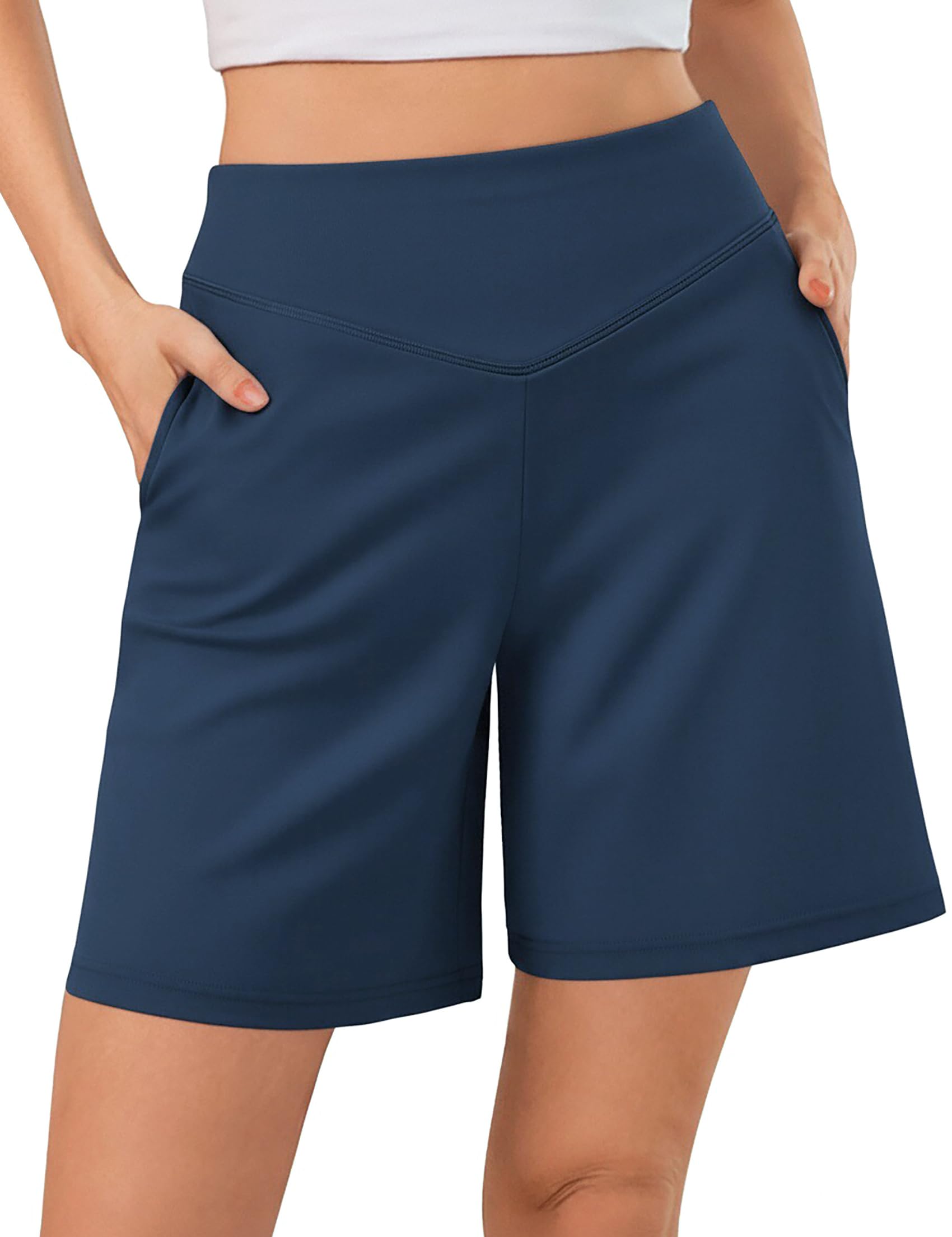 Terecey Kurze Hose Damen Sommer Sport Shorts High Waist mit Taschen | High-Waist-Passform, 82 % Polyester, 18 % Elasthan, Atmungsaktiv und Schnelltrocknend, Weich Bequem，für Yoga und Training