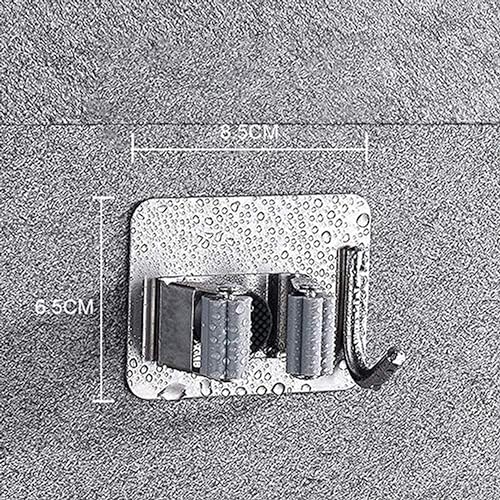 Image of JIALTO SUS 304 Stainless Steel Broom & Mop Holder Wall Mounted Organizer, Heavy Duty No Drill Storage Rack with Hooks for Bathroom, Kitchen, Office, Closet & Garden (Pack of 2)