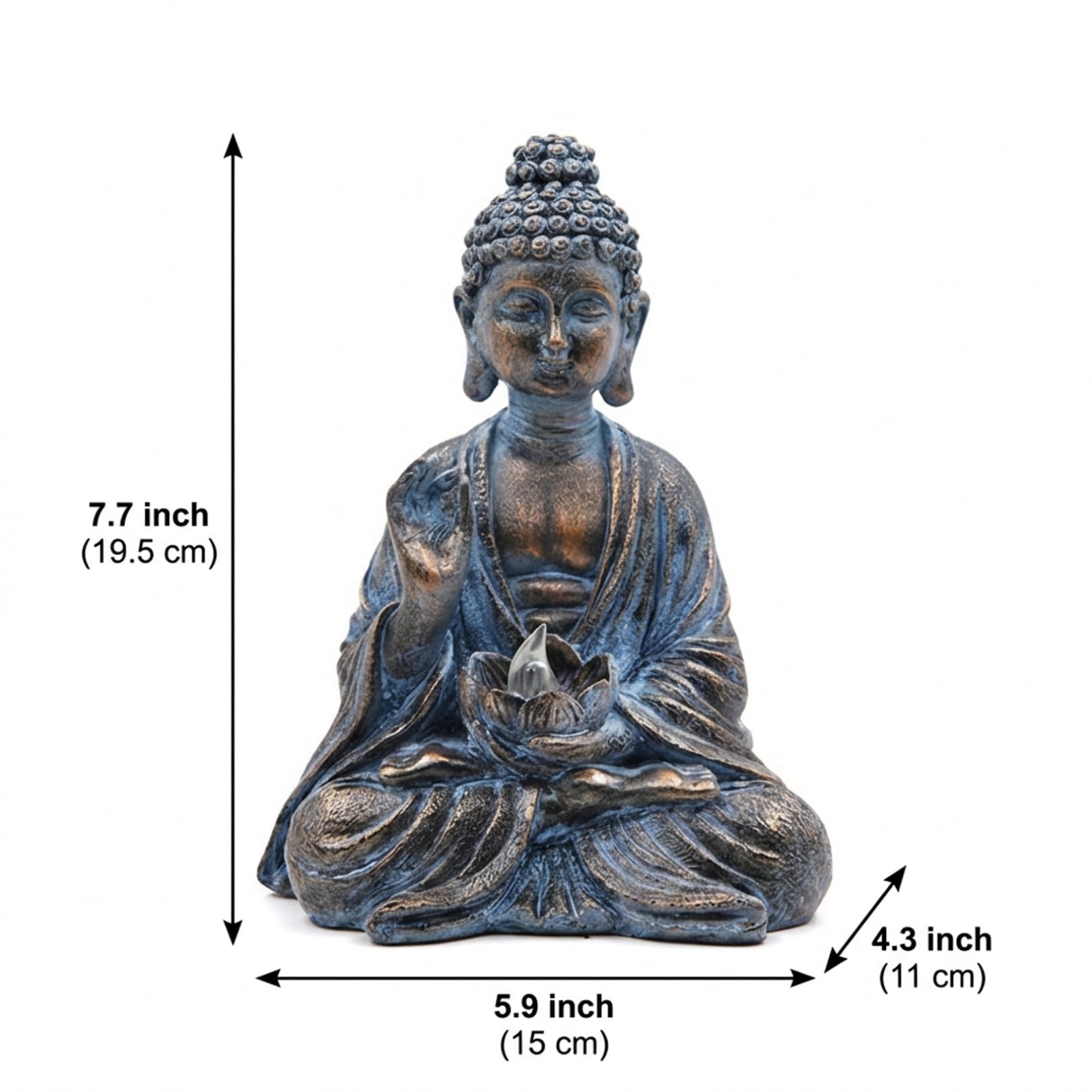 Statua da giardino a forma di Buddha per esterni, decorazione solare con luce a LED a forma di loto, in resina impermeabile, per casa, patio, prato, 15 x 11 x 20 cm