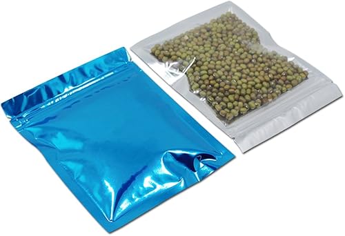 Miniatura 6 de FERENLI 100 bolsas de almacenamiento de alimentos de Mylar brillante con cierre de cremallera, bolsa hermética de papel de aluminio con ventana