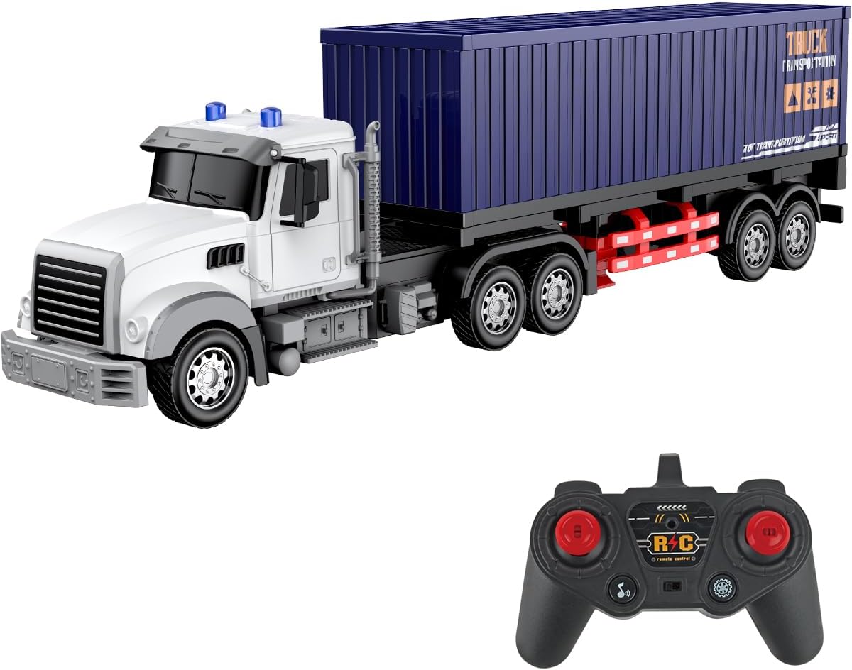- Remote Control Semi Truck with Trailer -24 Inch Semi Truck Toy for Kids,1:24 Container Truck with LED Lights & Music, Great Gift for Boys Girls