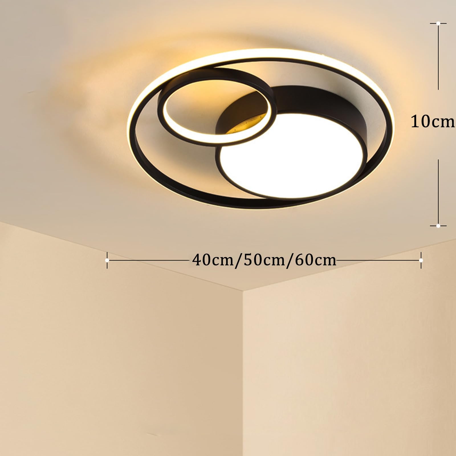 Ściemnialna lampa sufitowa LED z pilotem metalowa akrylowa lampa sufitowa nowoczesne okrągłe oświetlenie sufitowe do sypialni salonu biura 3000 K-6500K (czarny + biały, 40 cm)
