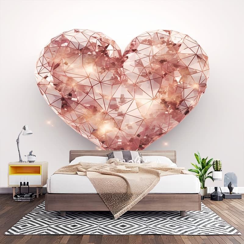Papier peint panoramique effaçable rose 200x140cm géométrique - 3