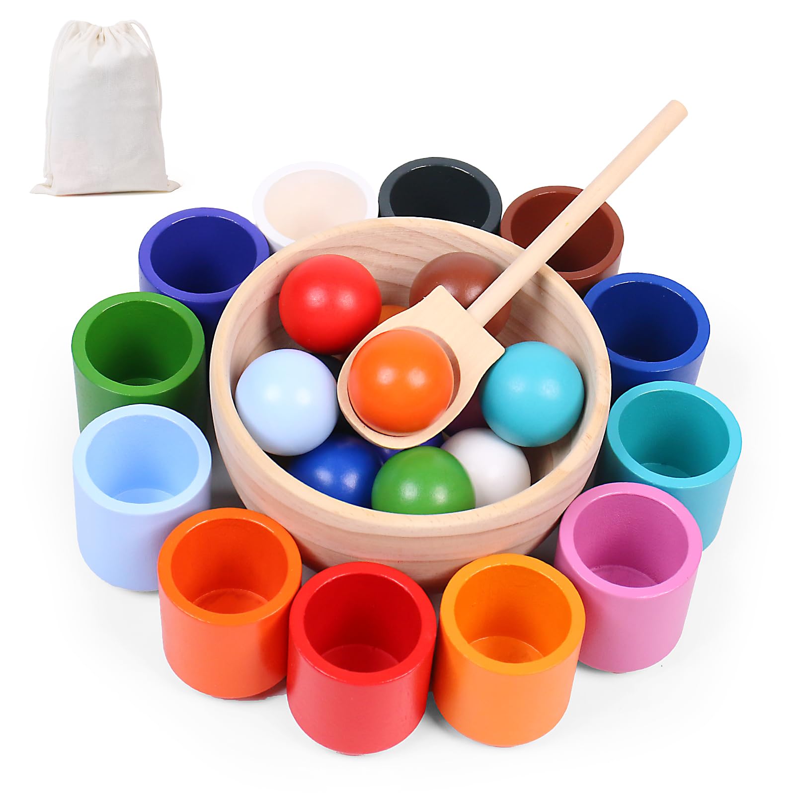 Montessori Toys for Toddler, Rainbow Colour Shape Sorting Balls in Cup Game