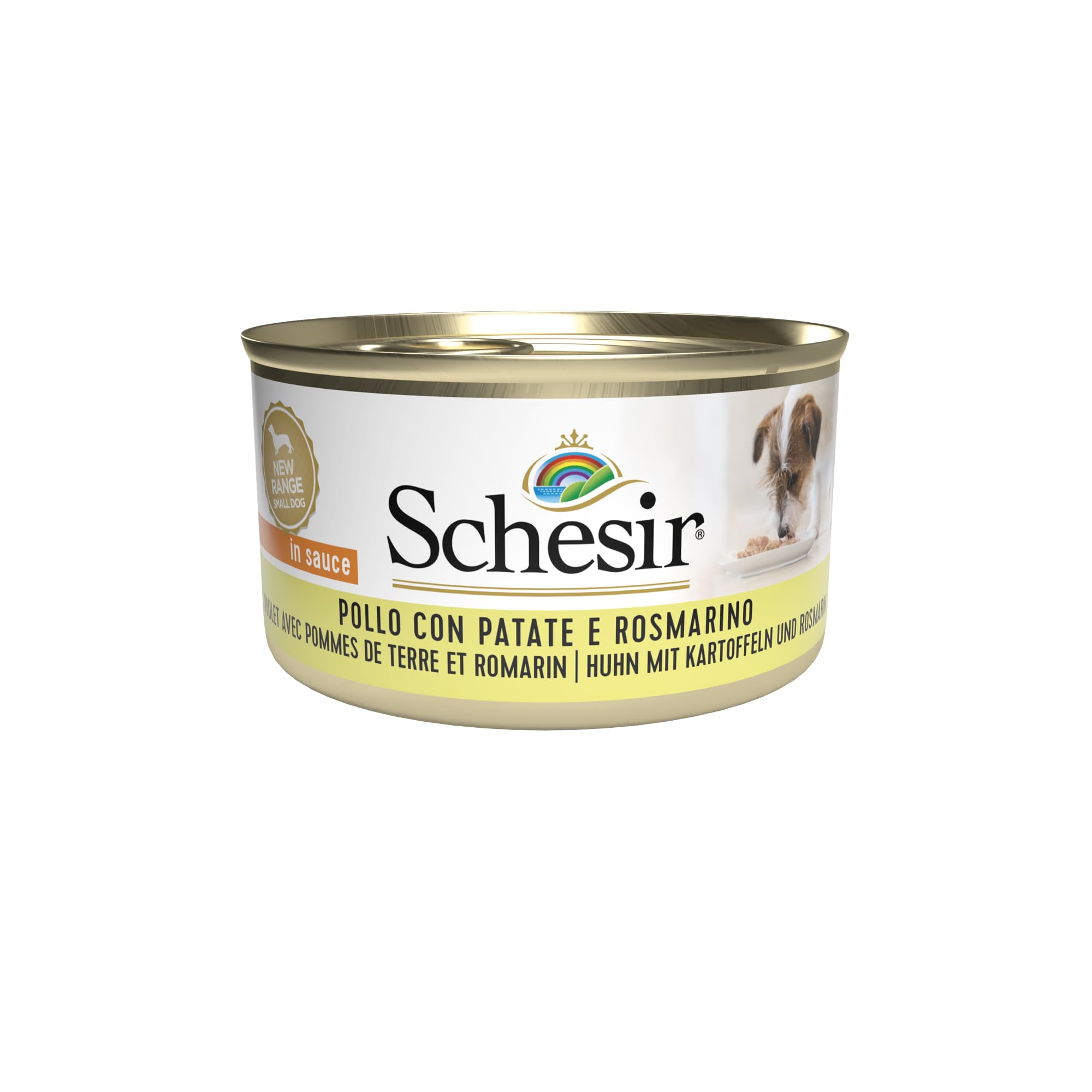 Schesir, Aliments humides pour Chiens Adultes avec Poulet, Pommes de Terre et romarin, en gelée Douce (24 boîtes de 85 g)