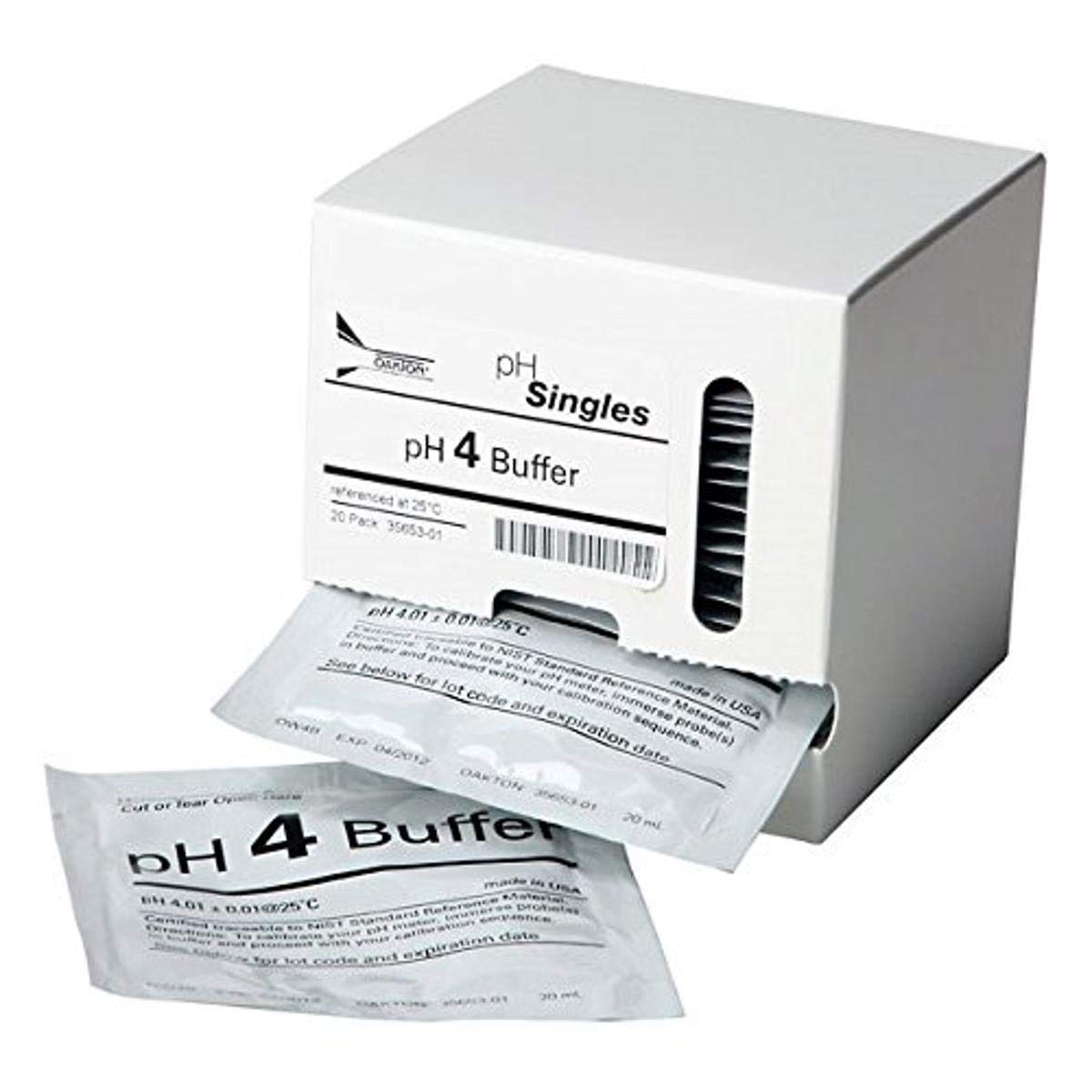 Oakton WD-35653-01 Ph Calibration Buffer Pouches, Ph 4.01 (Pack of 20), Pints, Degree C, Liquid, (Pack of 20)