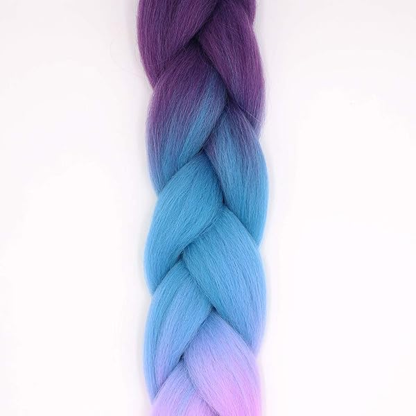 Treccine Extension Capelli Sintetici per Treccine Africane 1 Ciocche Trecce Jumbo Braiding Hair (Viola&Lago Blu&Viola chiaro) - 4