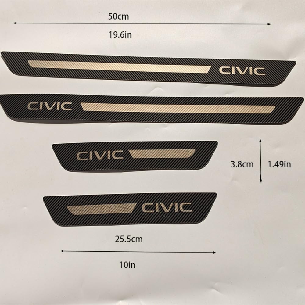 4 placas para umbral de puerta de automóvil, adecuadas para Honda Civic 2021-2025, placas de fibra de carbono, protector de arañazos, accesorio de decoración de estilo de umbral, tiras de