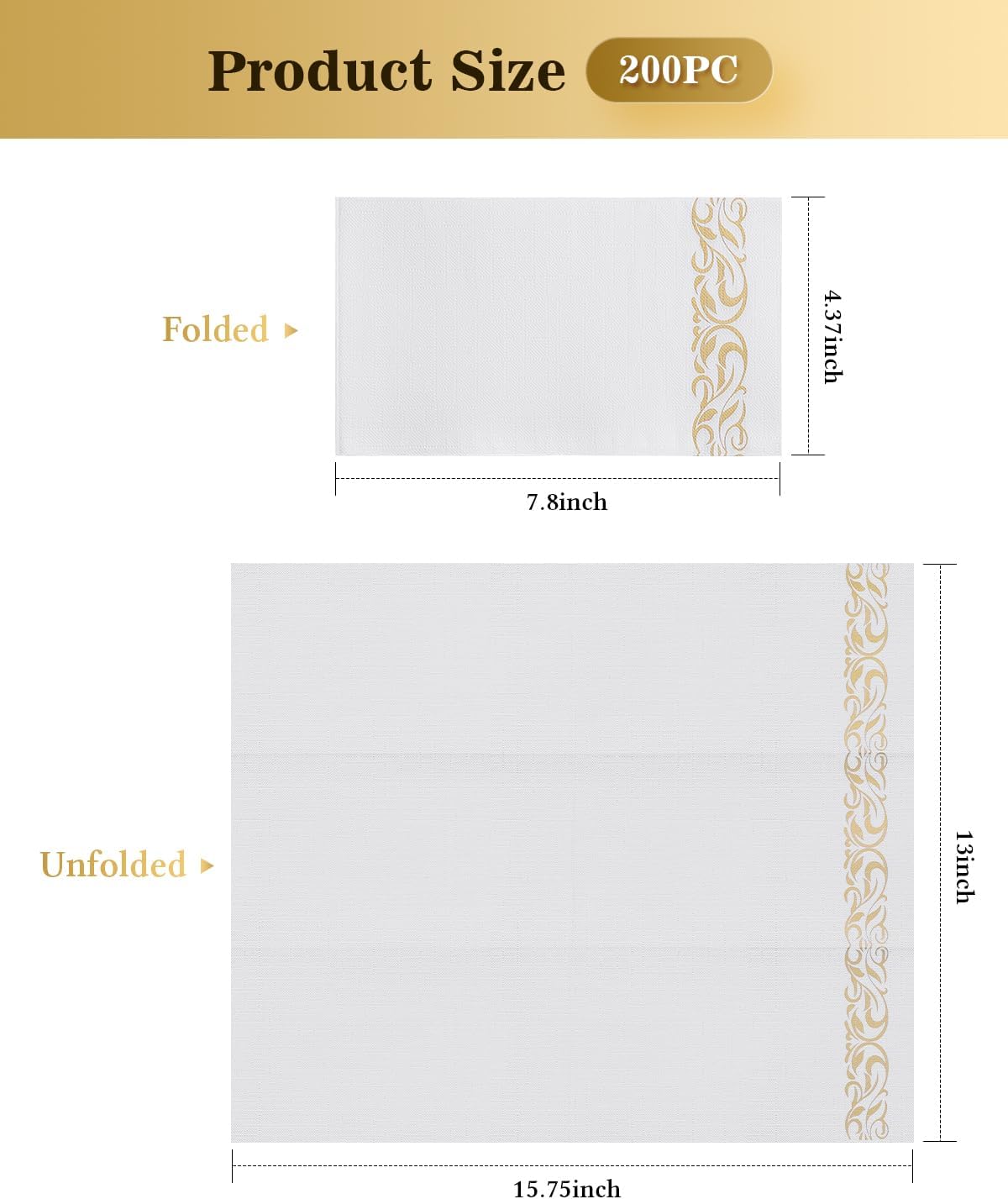Goodluck 200 Pack 3-Ply Disposable Napkins - Soft & Absorbent Paper Hand Towels for Bathroom Guests, Dinner Party, Kitchen, Christmas, Wedding & Events, Parties - Floral Gold Trim