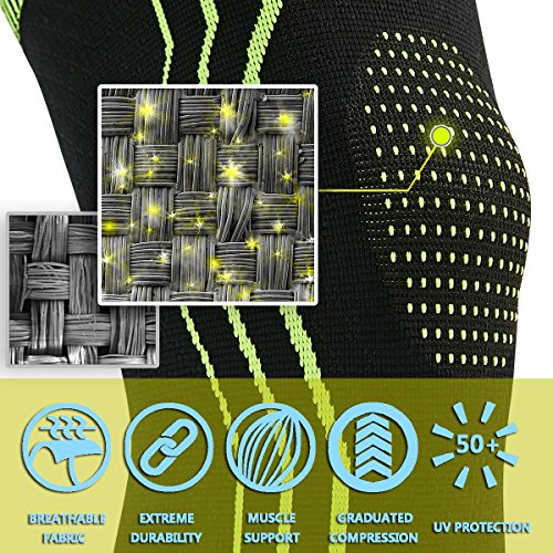 Compression Silicone Knee Braces Support, Patella Padding Sleeve With Spring Inserts For Pain Relief, Patella Tendonitis, Skiing, Skating, Fitness, Weightlifting (Small, Pair-Green) #TOP3