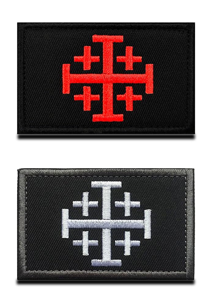 2 Pcs the Crusades Crusader Jihad Cross Logo Tactical Christian Patches, Hook and Loop Embroidered, Historical Patch for Tactical Backpacks, Clothing, Hats, Bags