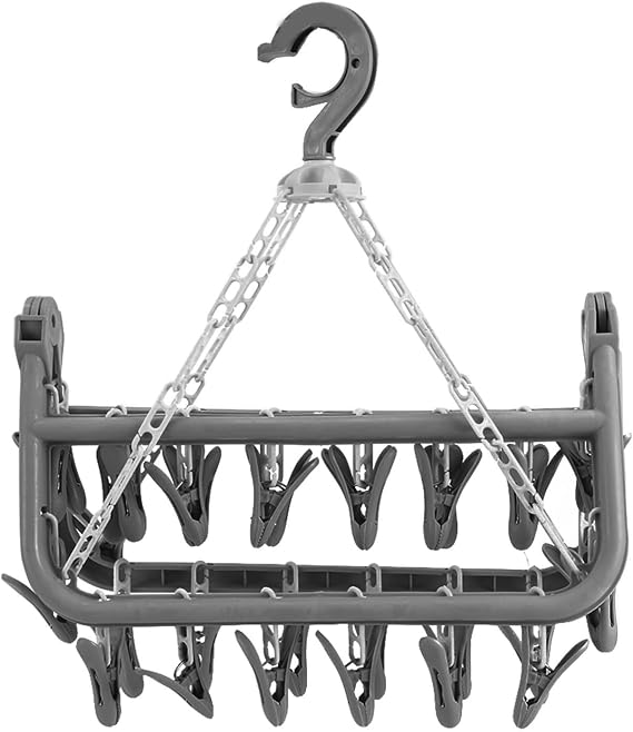 32 Pegs Folding Hanger, Clothes Hanger Upgrade Drying Rack, Clothespin Drip Hanger for Socks, Underwear, Shoe Insoles, Baby Clothes