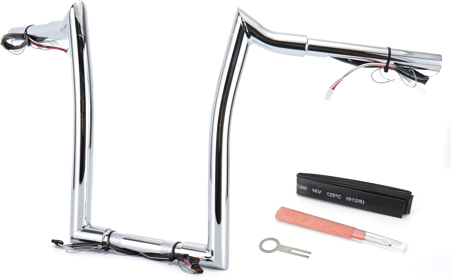 MoKitDora Road King Pre-wired Handlebar 1-1/4" Fat 12" Rise 1" Clamp Ape Hanger Meathook Monkey Bar for Harley 2015-Later Road King Classic FLHR FLHRCI, Chrome 12 Inch Chrome