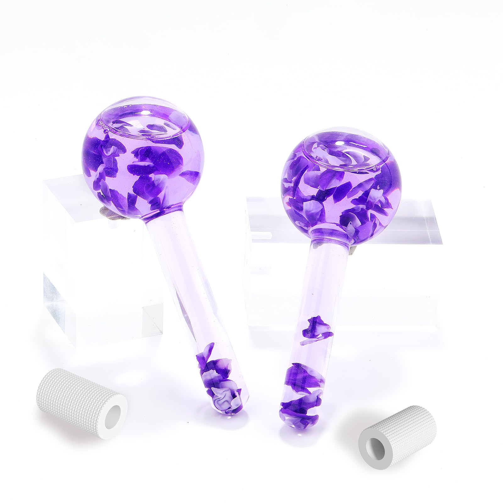 Ice Globes for Facial, Cooling Globes Set for Eye & Neck, Cold Glass Ice Roller Ball, Cryo Sticks Face Globes, Tighten Skin, Reduce Puffiness and Dark Circles, Enhance Circulation, Purple Flower
