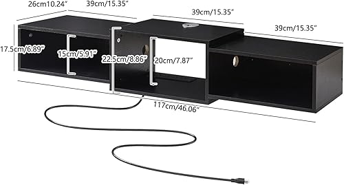 Miniatura 3 de IBUYKE Soporte flotante para TV montado en la pared con toma de corriente, moderno estante de consola de madera montado en la pared, centro de