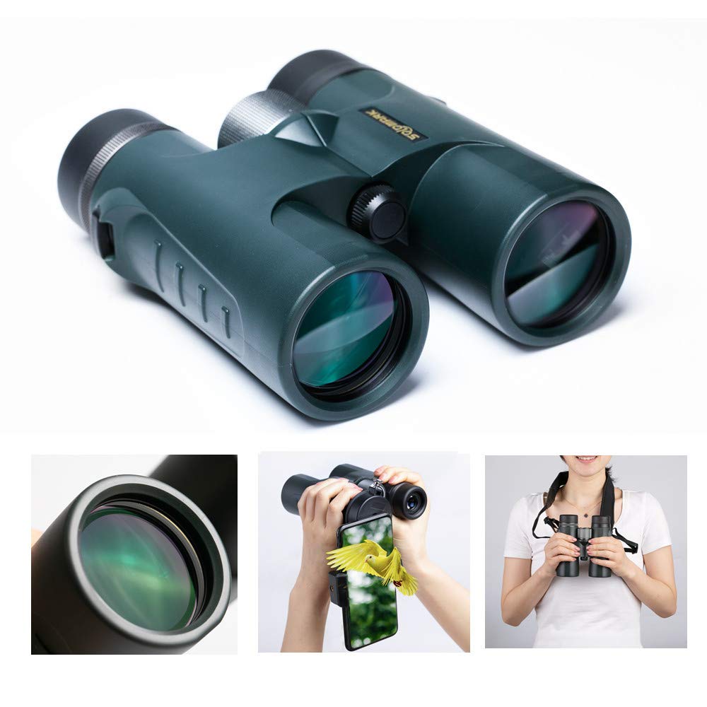 SOLOMARK HD 10x42 Roof Prism Binoculars Waterproof for Adults Outdoor, Large Ocular and Object Lens, Clarity Brightness and Wide Field of View-Lightweight and Compact with HD Green Films Fully MultiCoat
