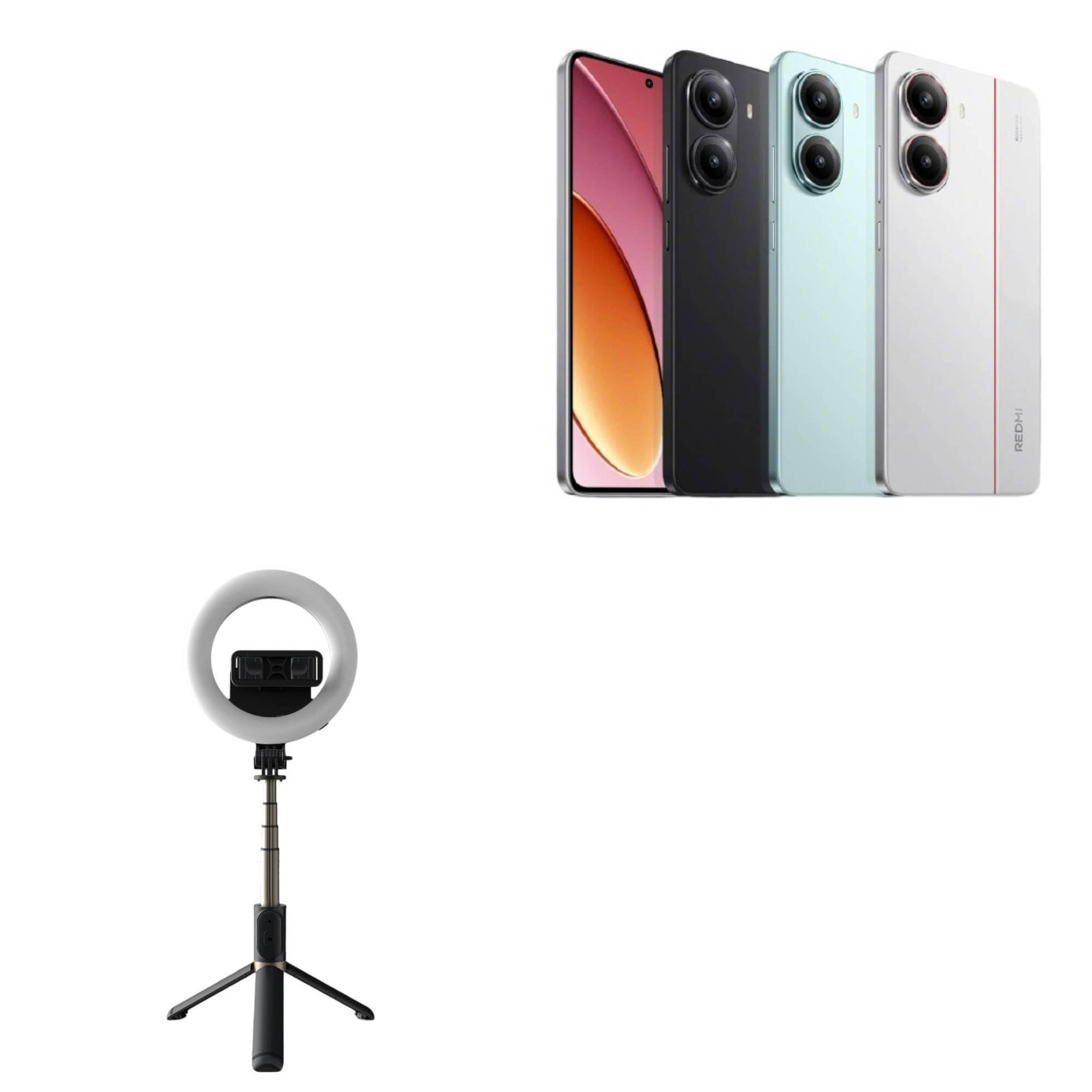 BoxWave Stand and Mount Compatible with Xiaomi Redmi Turbo 4 - RingLight SelfiePod, Selfie Stick Extendable Arm with Ring Light - Jet Black