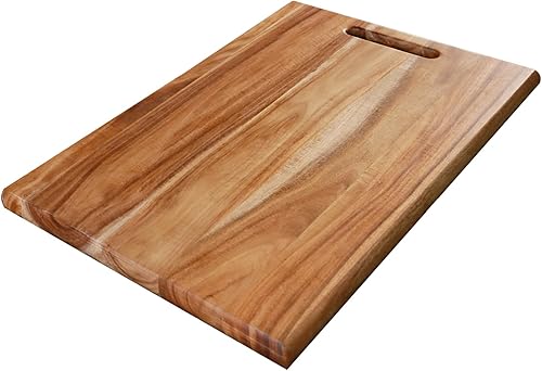 YSTKC Tabla de cortar de madera de acacia con agarre de mano de 15 x 9.5 pulgadas, tabla de cortar reversible de madera con asa para servir