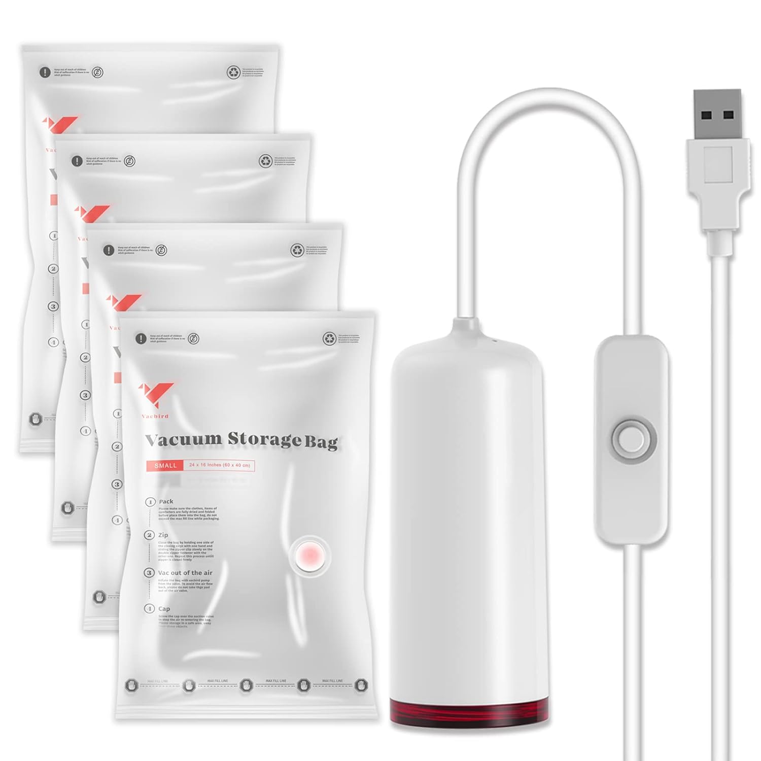 VMSTR Travel Vacuum Storage Bags with USB Electric Pump, Small Space