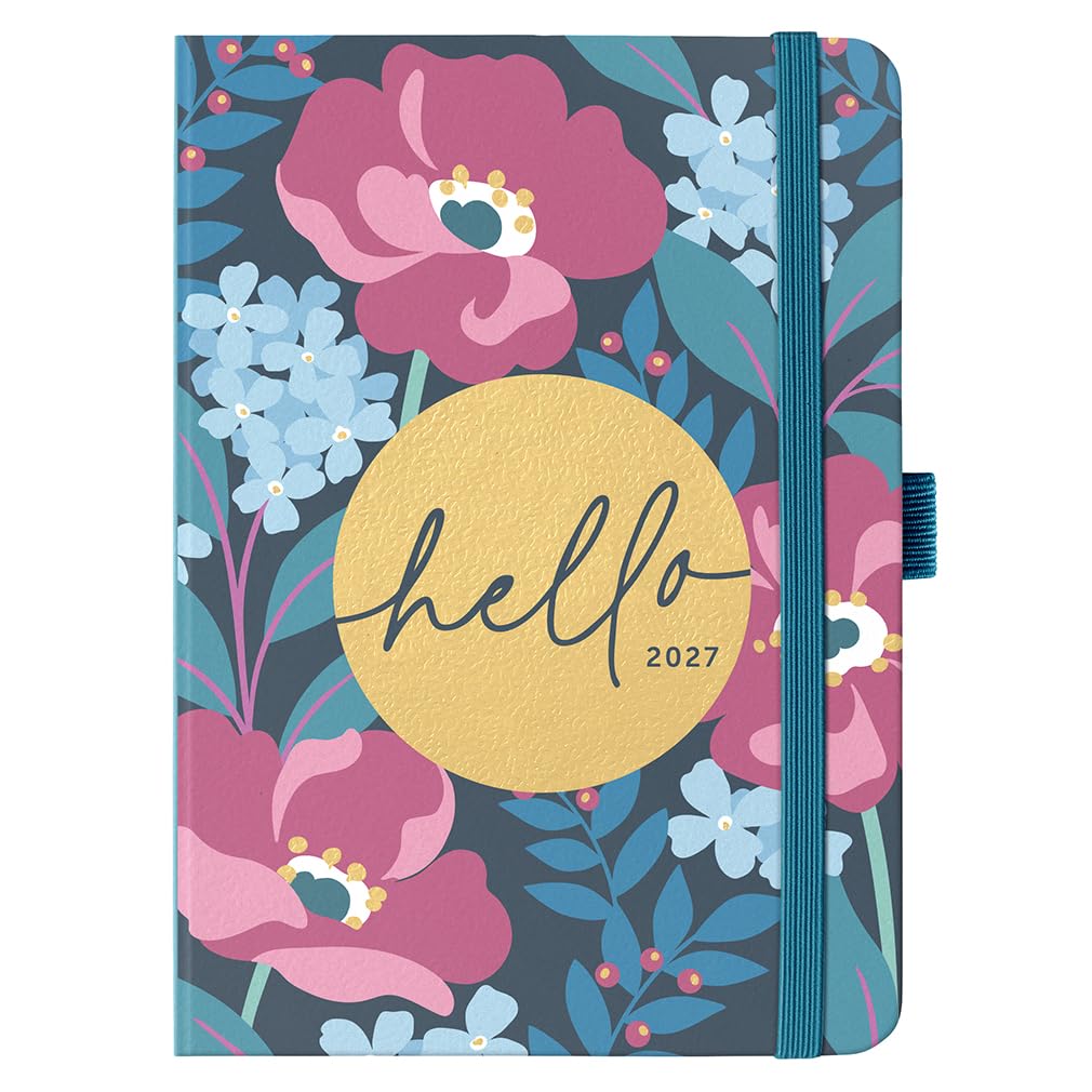 Busy B 2027 A6 Weekly Planner Diary - Charcoal Floral - 3 Pockets